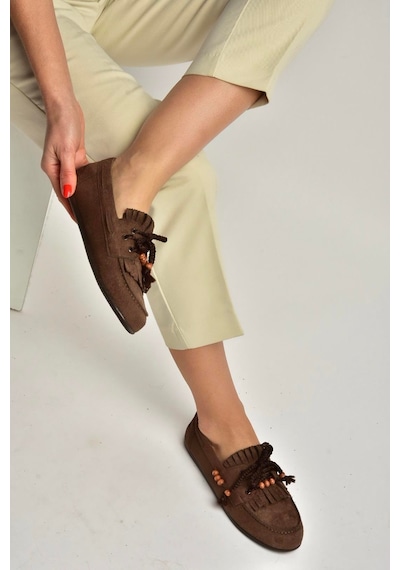 Fox Shoes Y602426202 Kahverengi Süet Bağcık Detaylı Günlük Kadın Ayakkabı Kahverengi