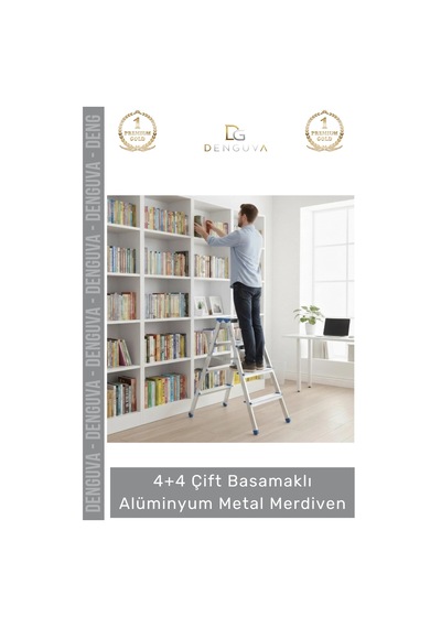 Merdiven Dayanıklı Hafif Katlanabilir 92 Cm Çift Yön 4+4 Çift Basamaklı Alüminyum Metal Merdiven