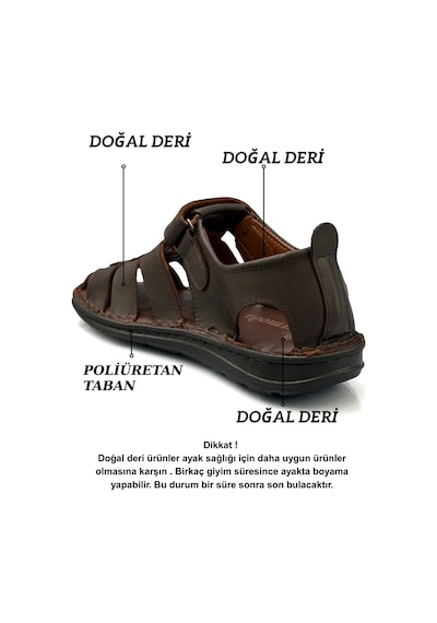 Sermoda %100 Hakiki Deri Burnu Kapalı Erkek Sandalet Kahve