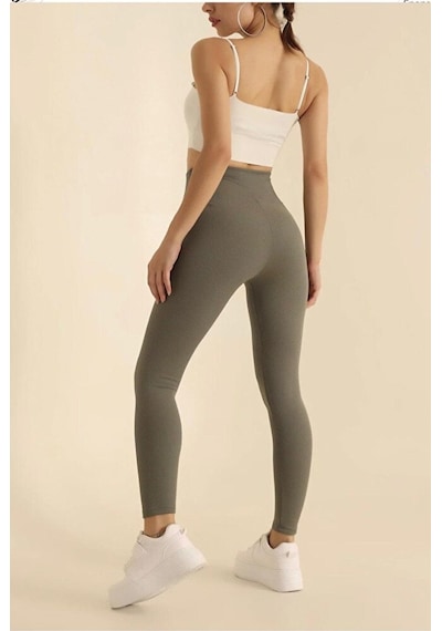 Pantofit Fitilli Yüksek Bel Kadın Tayt Premium Signature Esnek Ribana Günlük & Spor Şıklık Krem