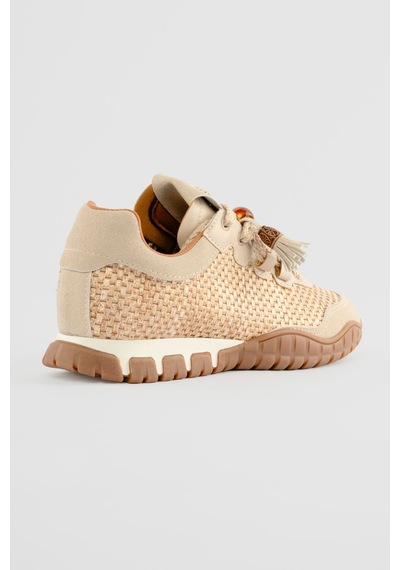 Mubiano Kadın Hasır Sneaker Süet Detaylı Boncuklu Calla Bej Bej
