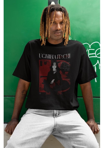 Uchiha Itachi Baskılı Unisex Oversize Naruto Anime Dizi Karakter Siyah
