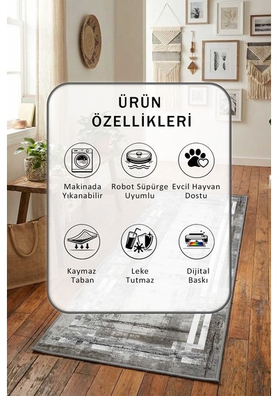 Ehl-09 Yıkanabilir Yolluk Açık Gri