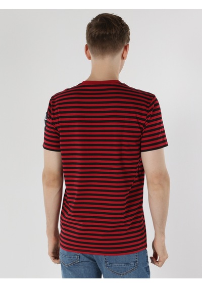 Colin'S Regular Fit Bisiklet Yaka Çizgili Kırmızı Erkek Kısa Kol Tişört Cl1063621_Q1.V1_Red