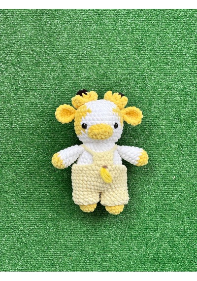 İnek Organik Amigurumi Örgü Oyuncak Sarı