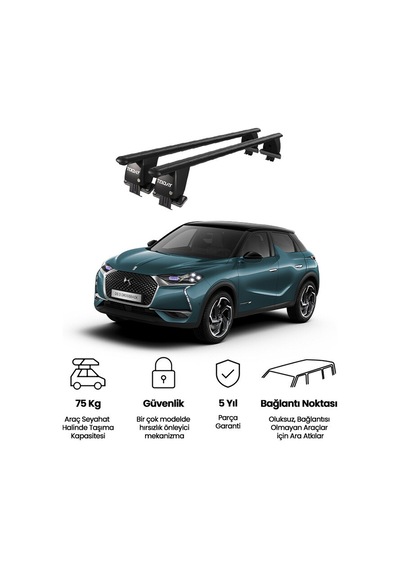 Royal Ds 3 Crossback 2018 Ve Sonrası Uyumlu Siyah Kilitli Ara Atkı Port Bagaj Tavan Barı