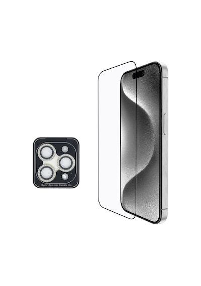Apple Uyumlu iPhone 16 Pro Max Guess Lisanslı 3'lü Aksesuar Seti Iml Simli Kılıf Ekran Ve Lens Koruyucu Şeffaf