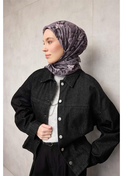 Silk Home Pamuk Polyester Soft Eşarp Soluk Mor Botanik Desenli Kaymaz Dokulu Tok Duruşlu 90x90 Çok Renkli