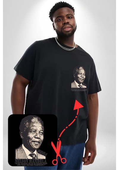 Angemiel Nelson Mandela Siyah Büyük Beden Kadın Basic Minimal Baskılı Tişört Siyah
