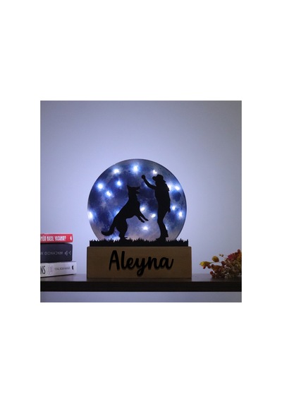 Led Işıklı Pleksi Dolunay Kişiselleştirilebilir Biblo Ruth Köpekle Oynayan Adam Anahtar Askılığı Mavi - 737330689 Mavi