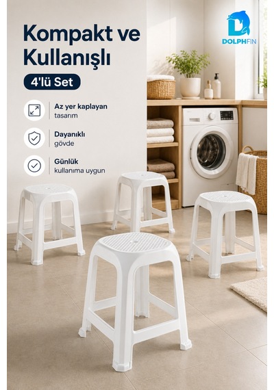 Magnum 4 Lü Plastik Tabure Seti 45 Cm Dayanıklı Kompakt Beyaz