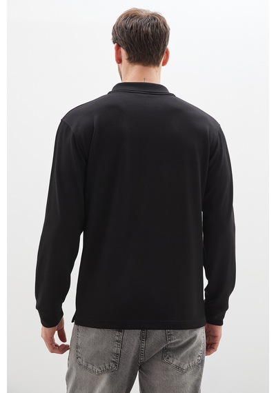 Fullamoda Basic Apaş Yaka Modal Sweatshirt Siyah