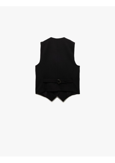 Koton Krep Scuba Kumaş Astarlı Slim Fit V Yaka Kolsuz Düğmeli Yelek Siyah 5sak30090ek