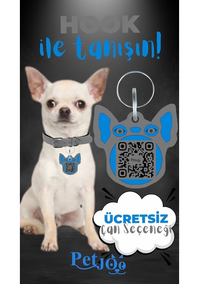 Petjoo 7.Hook Mavi-Gri Qr'lı Köpek Künyesi