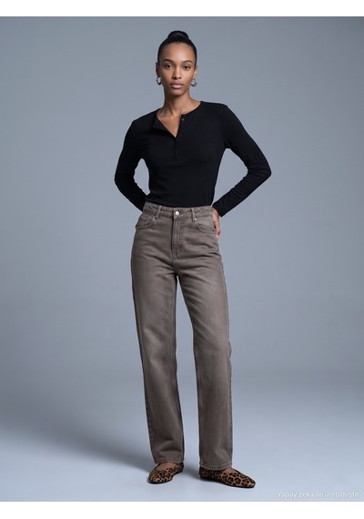 Dilvin 72354 %100 Lyocell Wide Leg Jean-kahve
