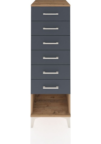 Kronos Dolap Tek Raflı 6 Çekmeceli 44x59x134 Çam-antrasit Atlas Çam