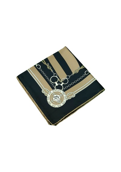 Mim Eşarp Vesi Eşarp Zincir Desenli Sport Twill Eşarp 120x120 Cm Siyah - Bej