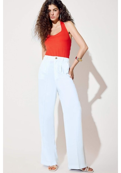 DeFacto Wide Leg Keten Karışımlı Palazzo Pantolon Yüksek Bel Geniş Bol Paça Pensli Cepli A1922AX25SMWT34 DeFacto Wide Leg Keten Karışımlı Palazzo Pantolon Yüksek Bel Geniş Bol Paça Pensli Cepli A1922AX25SMWT34