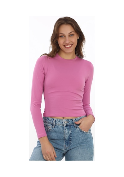 Likralı Pamuk Tişört-slim Fit -koyu Pembe Koyu Pembe