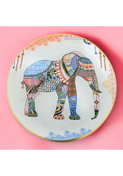 Sudedi Home Elephant Altın Yaldızlı Cam Servis Tabağı Takımı Çok Renkli