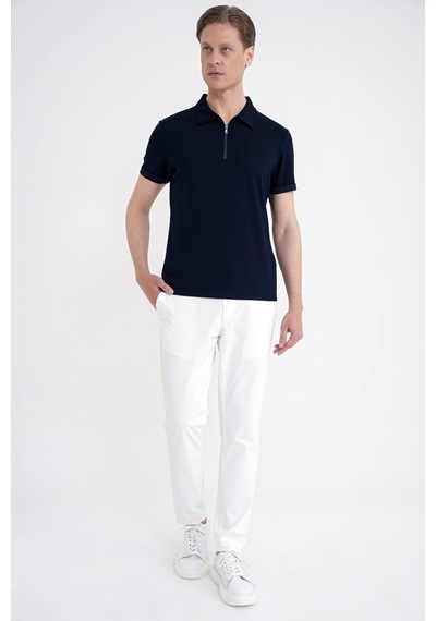 Efor Slim Fit Esnek Pamuklu Fermuarlı Lacivert Polo Yaka Tişört Ts 926