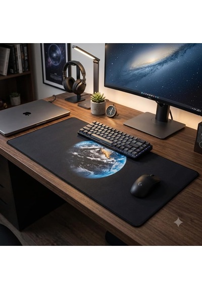 Lexroo Kaymaz Taban Dikişli Mousepad Dünya Desenli Oyuncu Gaming Mouse Pad 30x70 Cm Standart