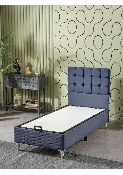 Beehanem Bengü Tek Kişilik 3lü Set Yatak+baza+başlık İndigo 120 X 200