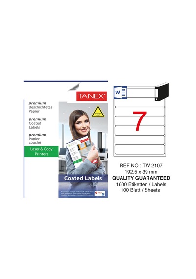 Tanex TW-2107 192.5x39mm Kuşe Laser Etiket 100 Lü Paket