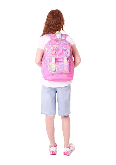 Kaukko Kids Kız Çocuk Armalı Yazı Desenli İlkokul Okul Sırt Çantası Dört Bölmeli - Pembe - L5237 Pembe