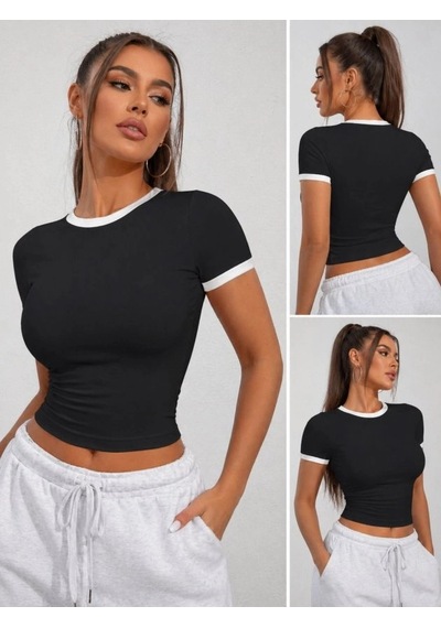 Defymoda Kadın Yanı Lastik Detay Ribanalı Viskon Kumaş Bluz Siyah