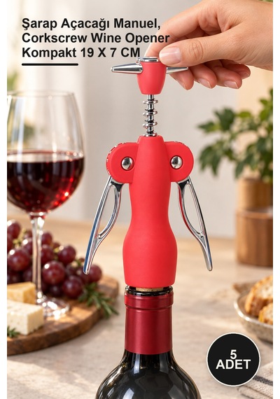 5 Adet Paslanmaz Çelik Tirbuşon Şarap Açacağı Manuel, Corkscrew Wine Opener Kompakt 19 X 7 Cm