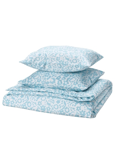 Ikea Cymbalblomma Beyaz-mavi 240x220/50x60 Cm Çift Kişilik Nevresim Seti Beyaz Mavi