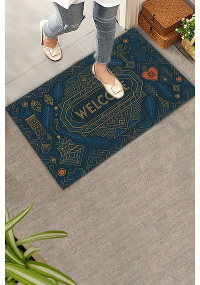 Valerine Life Art Deco Stili Yılbaşı Yeni Yıl Noel Welcome Hoş Geldiniz Kapı Önü Paspası 45x70cm Kahverengi
