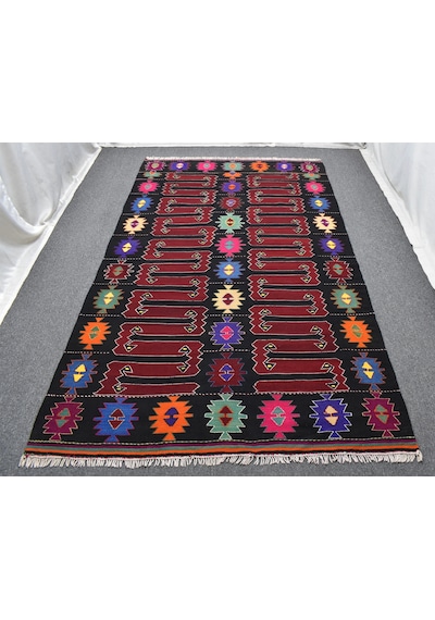 Zehra Abla Halı El Dokuma Benzersiz Karakeçili Balıkesir Yörük Yün Kilim 7078 Çok Renkli