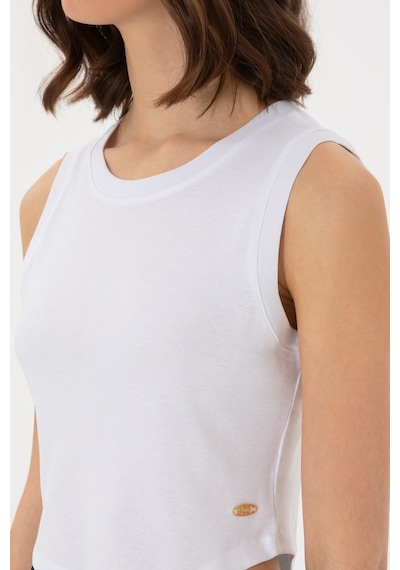 U.S. Polo Assn. Kadın Beyaz Kolsuz Bisiklet Yaka Crop Basic Tişört 50305695-VR013