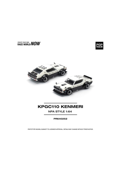 Pop Race 1:64 Nissan Skyline Kpgc110 Kenmeri Npa Style Siyah Beyaz Diecast Model Araba Gri