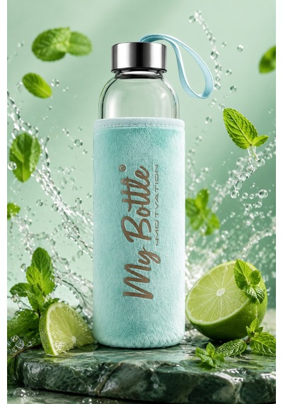 My Bottle Peluş Kılıflı Cam Matara Taşıma Askılı Şık Su Şişesi Stone Grey