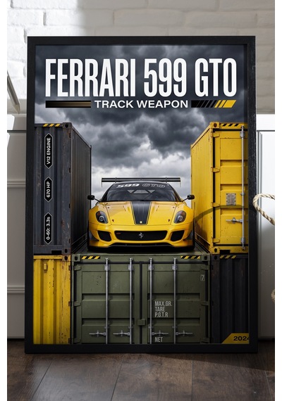 Ferrari 599 Gto Siyah Ahşap Çerçeveli Poster, Dekoratif Araba Duvar Tablosu