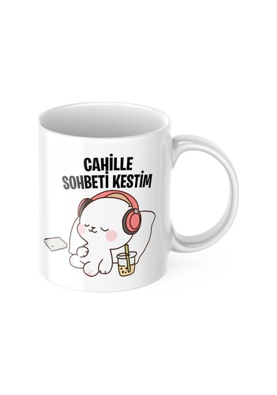 Cahille Sohbeti Kestim Komik Kupa Bardak Komik Yazılı Hediyelik Çay Kahve Kupası Beyaz - Çok Renkli