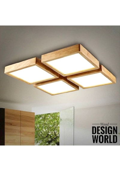 Wood Design World 60X60Cmahşap Çerçeve Tavan Led Aydınlatma Avize