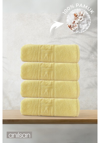 4'lü Greek Sarı Banyo Havlusu - 70x140 Cm, 490 Gr, %100pamuk, Spa Ve Otel Havlusu Sarı