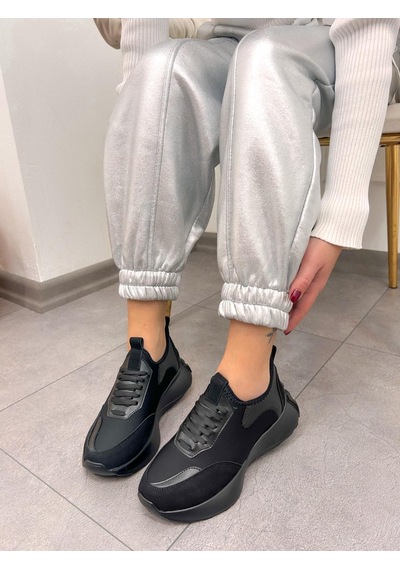 Erva'nın Butiği Siyah Triko Mines Kadın Bağcıklı Sneakers-5219