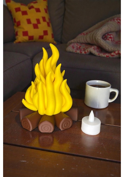 3d Baskı 16 Cm Kamp Ateşi Led Mum Dekoratif Tealight Gece Lambası Masa Üstü Aydınlatma Sarı-16cm