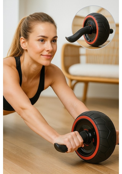 Evapera Profesyonel Geri Tepmeli Ab Wheel Roller Karın Kası Egzersiz Tekerleği Mekik Aleti Max150kg Siyah