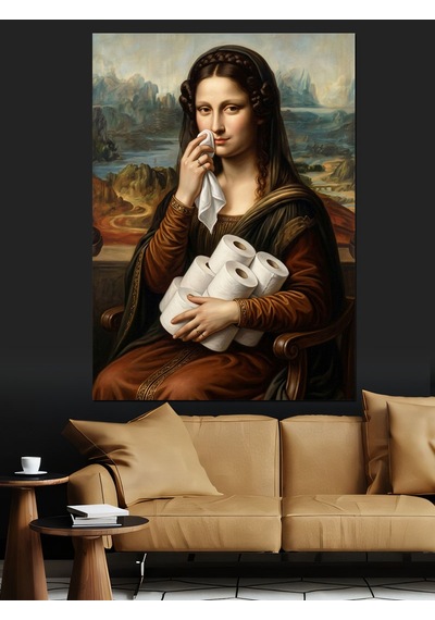 Tavşan Tutan Melankolik Mona Lisa Dekoratif Kanvas - Mdf Ahşap Tablo