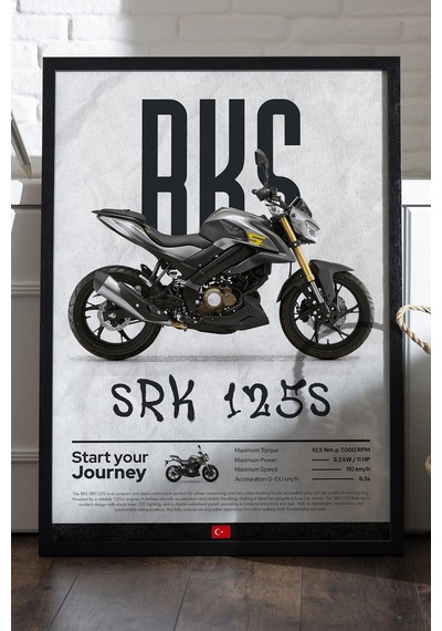 Rks Srk 125 S Siyah Ahşap Çerçeveli Poster, Dekoratif Motosiklet Duvar Tablosu