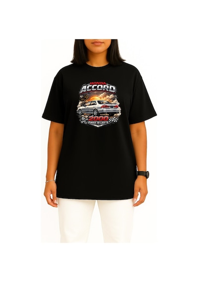 Bahriyeli Collection Oversize Honda Accord 2000 Model Göğüs Baskılı Unisex T-shirt Siyah