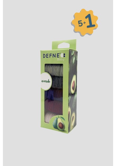 Defne Baby 5+1 Çift Premium Pamuklu Jakar Desenli Bebek Çorap Seti Avocado Koleksiyonu Çok Renkli