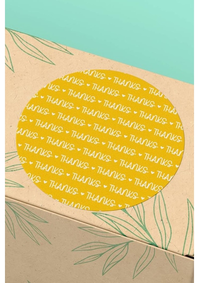 Sarı Thanks Desenli Kargo Paketleme Sticker Etiket 3x3cm St2128 Çok Renkli