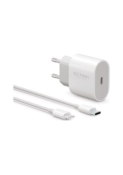 Schitec 20w Type-c Çıkışlı Hızlı Şarj Aleti Type-c To Lightning Kablolu Set Beyaz Sc001 1 Metre